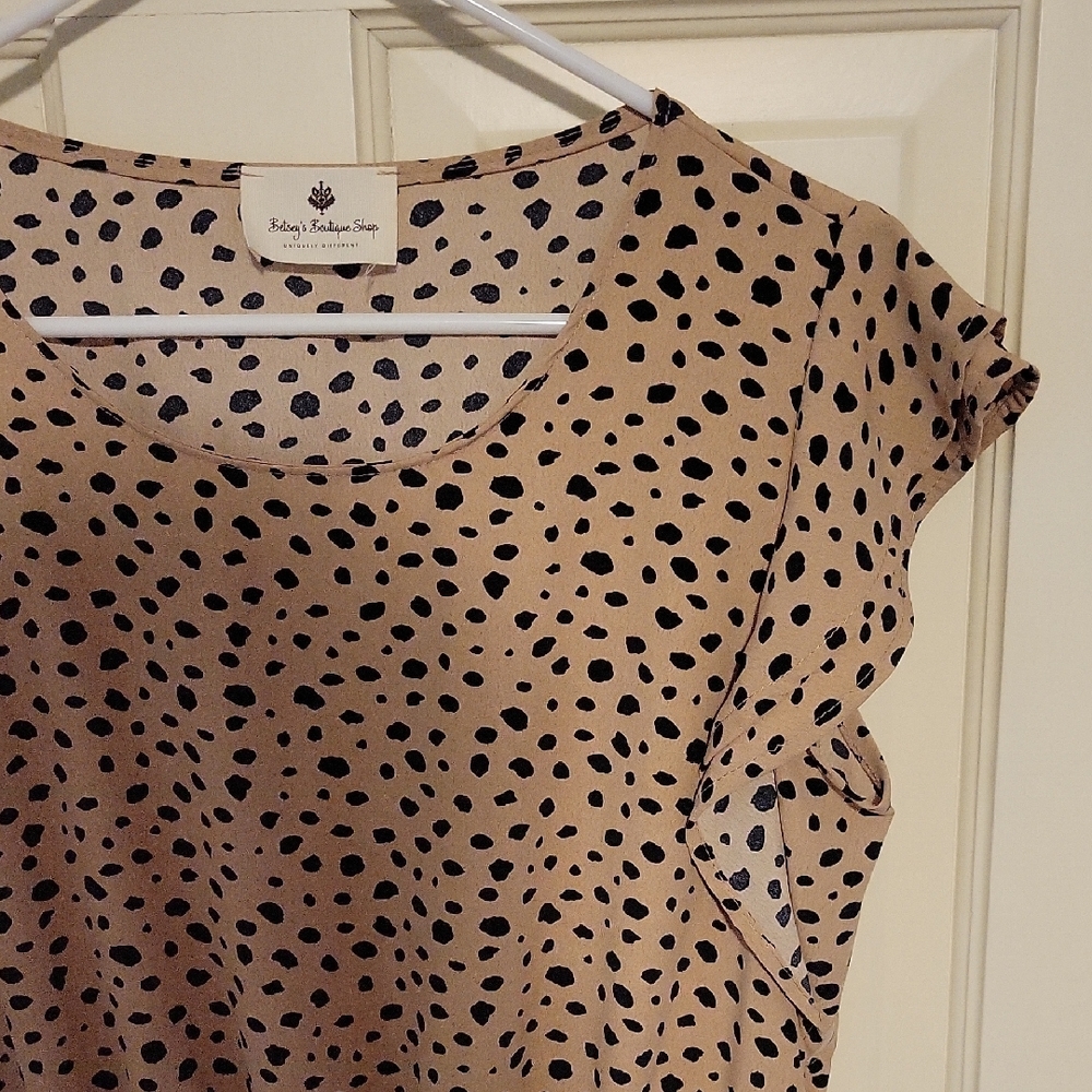 Elegant Tan Polka Dot Midi Dress - Picture 4 of 10